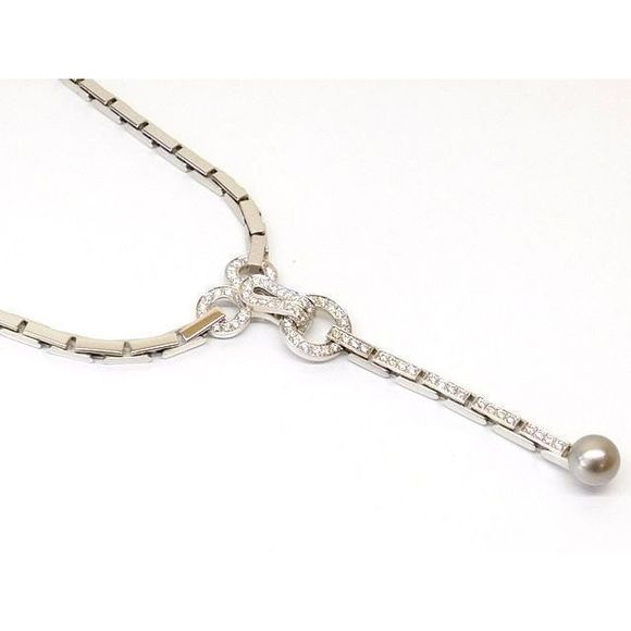 3F Like New Cartier Agrafe Necklace - Diamond 18K White Togo Old 80g Detachable - Picture 1 of 6
